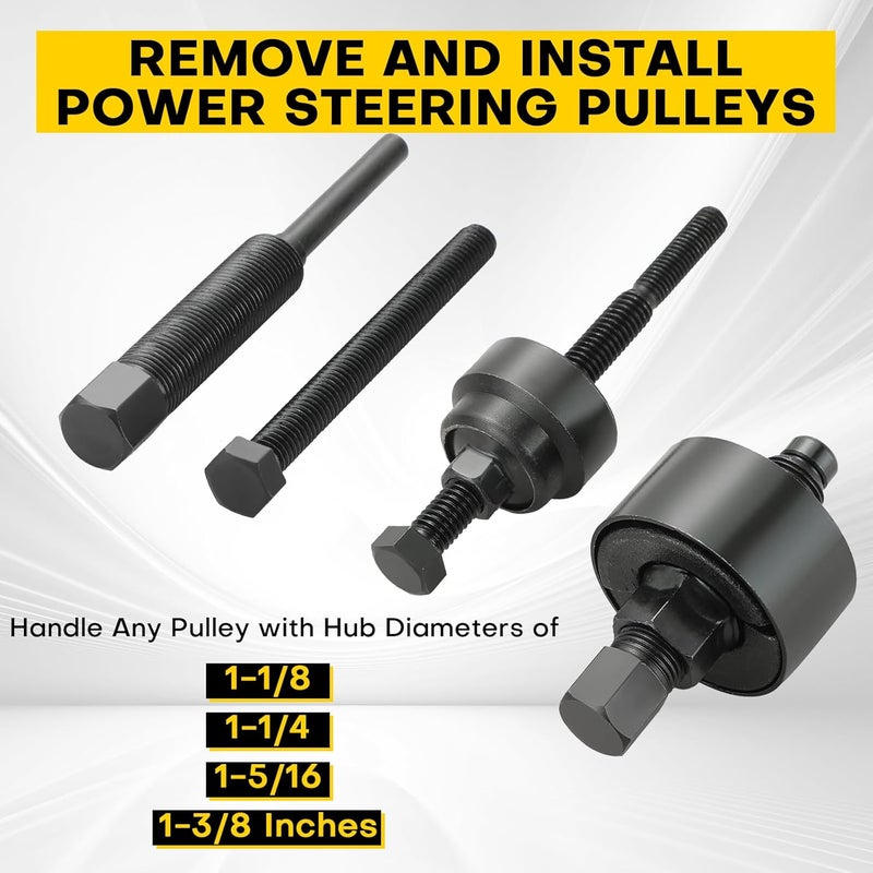 Acymner Power Steering Pulley Puller and Installer Tool Kit | Power Steering Pump Pulley Kit, Remover & Installer for Power Steering, Water Pump, and Vacuum Pump Pulleys - Image 3